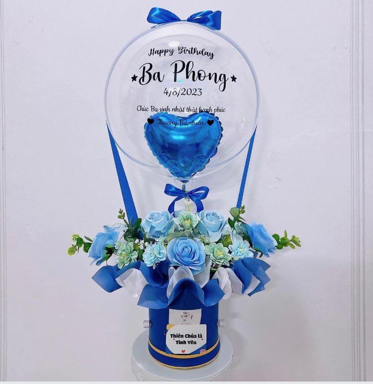 bong bóng bay rút tiền hoa sáp xanh